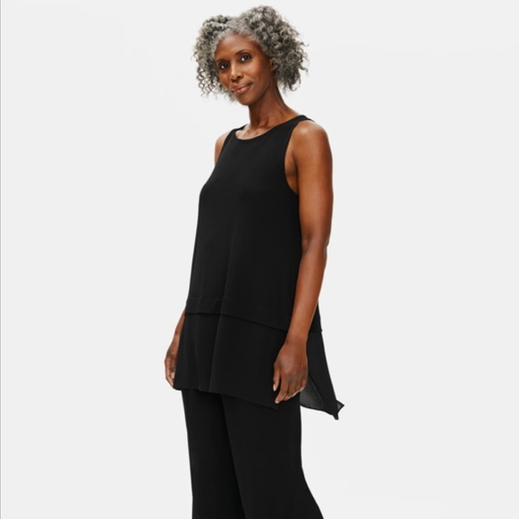 Eileen Fisher Silk Jersey Bateau Neck Tank 100% Silk In Black Size Small - Picture 1 of 8